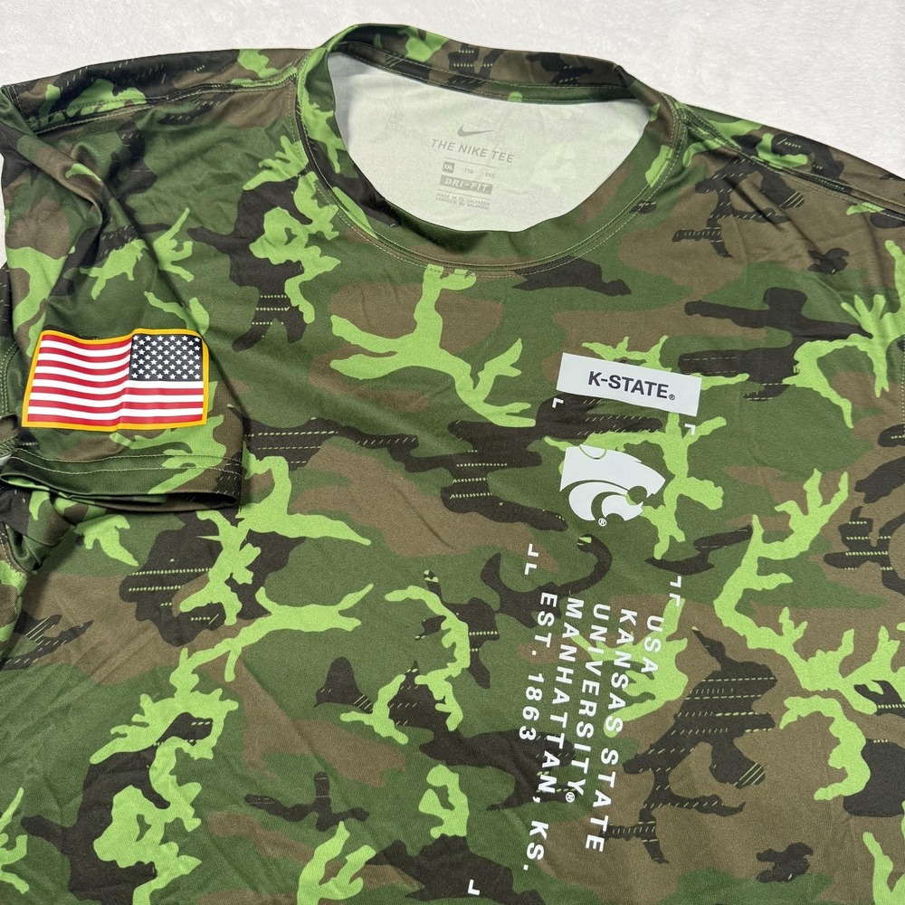 Nike K-State Wildcats Shirt Mens 2XL Green Camo Dri-FIT USA Flag‎ Graphic Tee